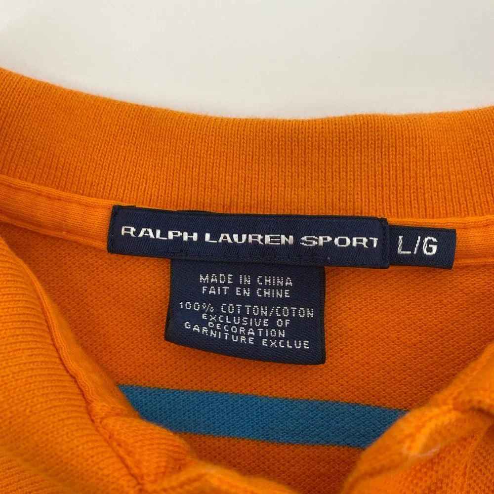 Ralph Lauren Sport Polo‎ Shirt Kids Large Orange Striped Pique Preppy Summer
